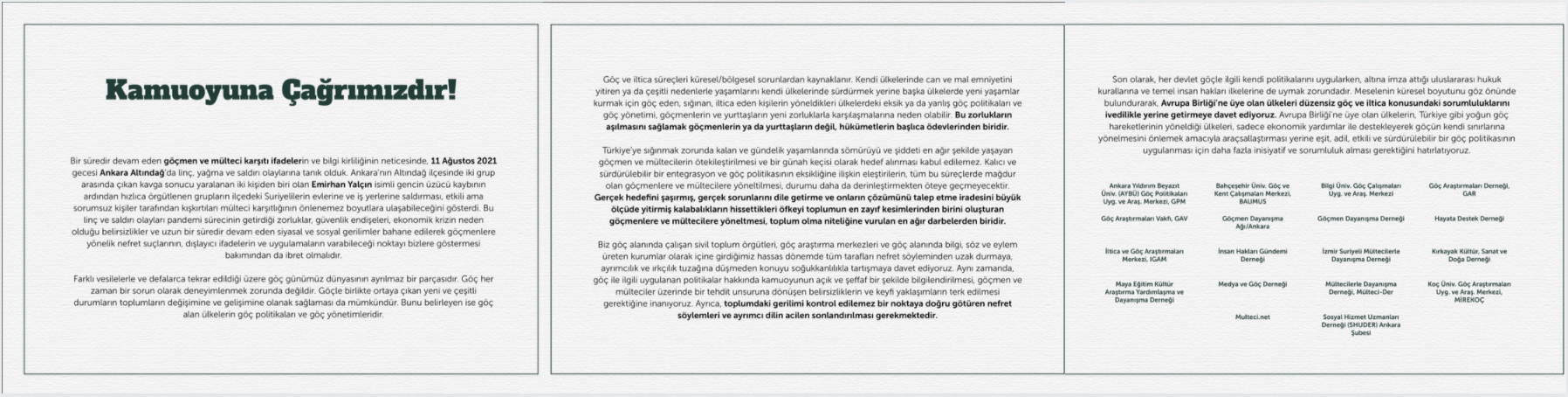 We Are Repeating Our Call To The Public #NefreteKarşıBirlikteYaşam (Living Together Against Hate) With New Supporters